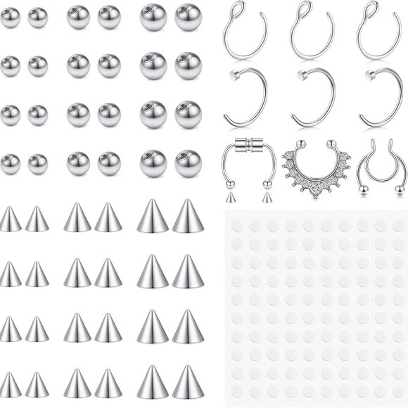 Jewelry - Trendy Fake Eyebrow & Lip Labret Rings - 159PCS Body Jewelry Set with Stickers